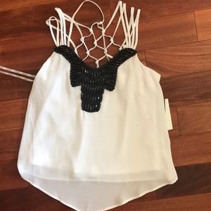 Embroidered white tank
